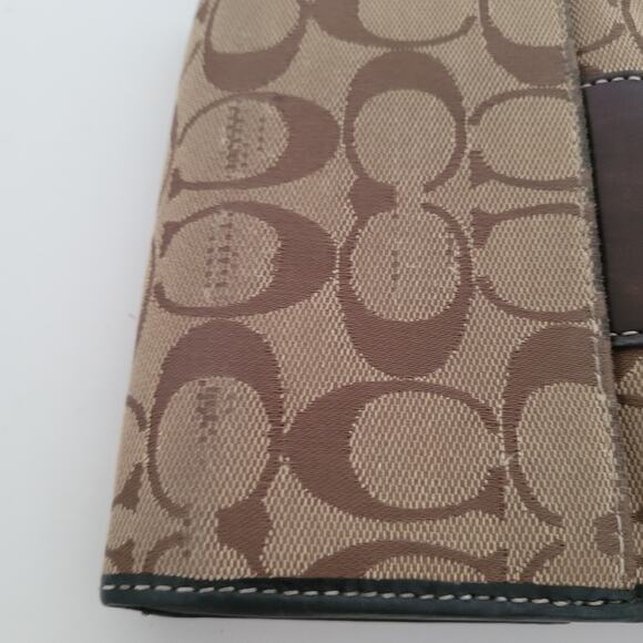 Coach Wallet Canvas Leather Brown Purple Designer Medium Bifold Logo - Picture 11 of 14